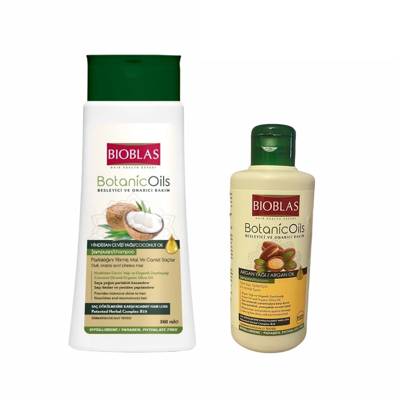 شامپو تقویت کننده مو بیوبلاس مدل نارگیل حجم 360 میلی لیتر به همراه شامپو مدل آرگان حجم 150 میلی لیتر