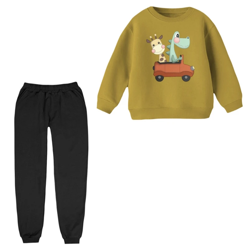 ست سویشرت و شلوار راحتی بچگانه مدل دایناسور و زرافه 