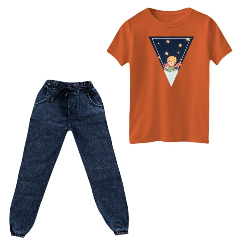 ست تی‌شرت و شلوار پسرانه مدل شازده کوچولو مثلث