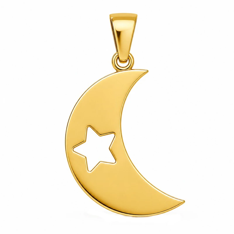 آویز گردنبند طلا 18 عیار دخترانه نیکان گلد طرح ماه و ستاره
