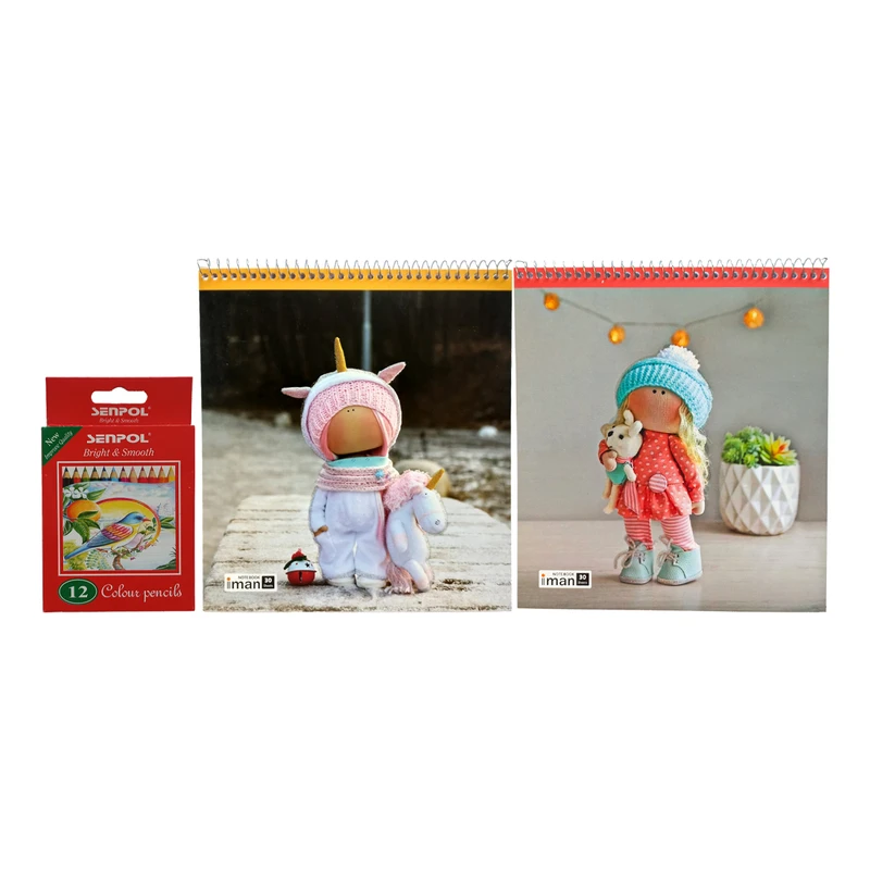 مداد رنگی 12 رنگ سنپول کد 12 به همراه دفتر نقاشی بسته 3 عددی