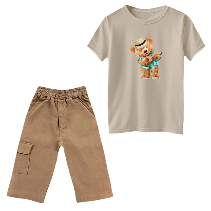 ست تی‌شرت و شلوارک پسرانه مدل خرس گیتاری