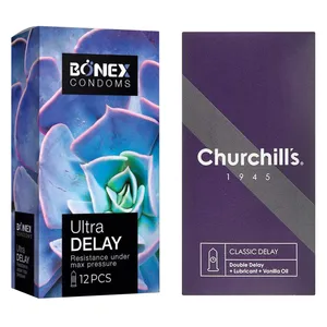کاندوم چرچیلز مدل Classic Delay بسته 12 عددی به همراه کاندوم بونکس مدل Ultra Delay بسته 12 عددی 