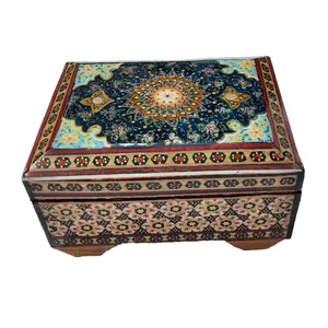 جعبه جواهرات خاتم کاری مدل چهارگوش رو اسلیمی کد 166