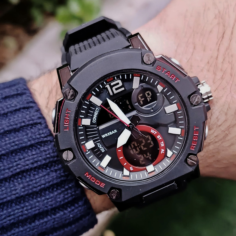 ساعت مچی عقربه‌ای کوارتز مردانه مدل دو زمانه بند پیو کد 02