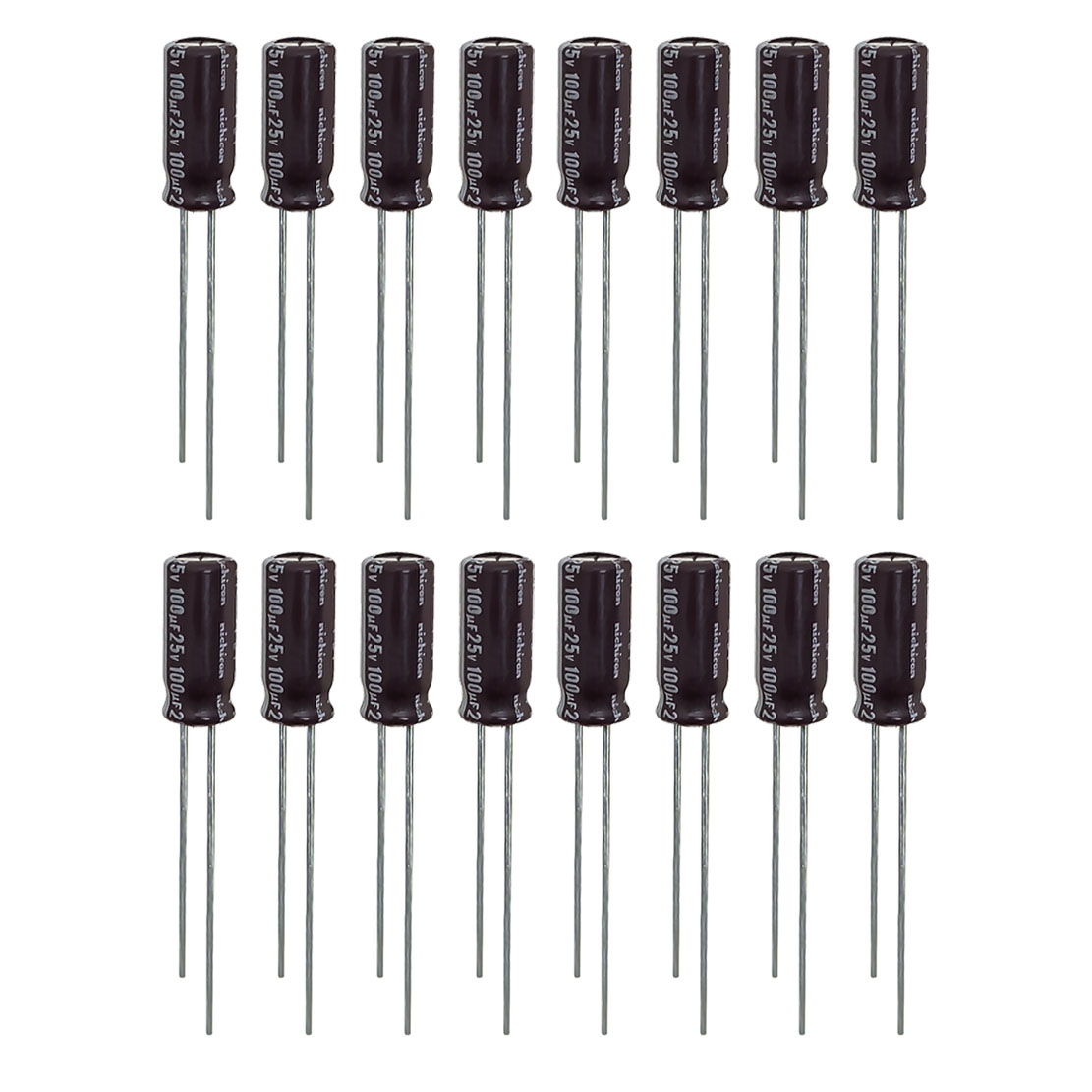 خازن 100 میکروفاراد 25 ولت نیچیکون مدل TK-10025 بسته 16 عددی