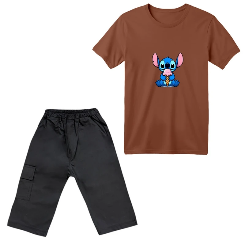 ست تی‌شرت آستین کوتاه و شلوارک پسرانه مدل استیچ کد 02