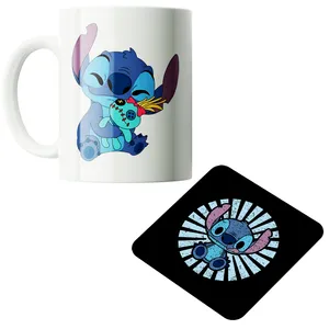 ماگ پاد آفرین مدل کارتونی استیچ و لیلو کد PZ279 به همراه زیرلیوانی