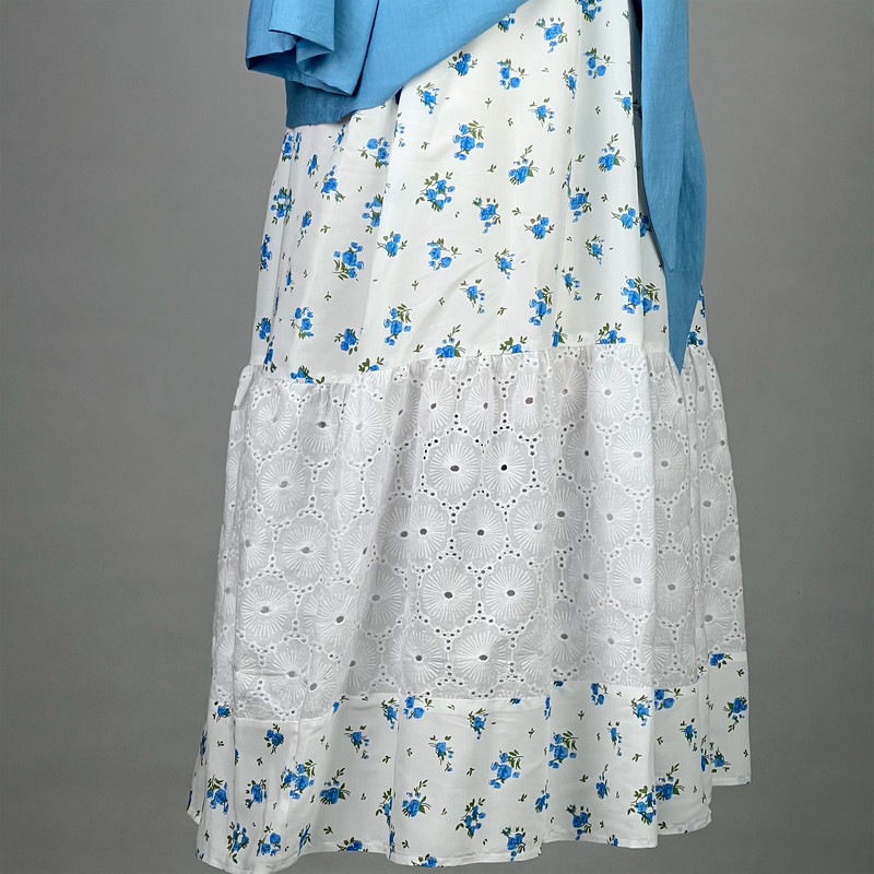 ست پیراهن و شومیز زنانه مدل گل گلی چین دار گره ای کد AK1107 رنگ آبی