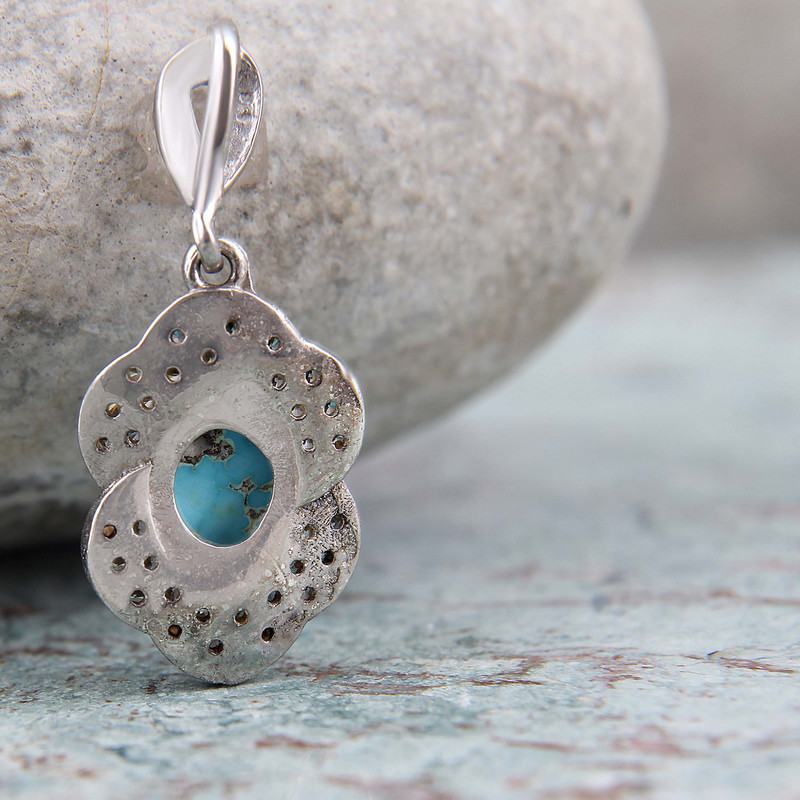 آویز گردنبند نقره زنانه بازرگانی میلادی مدل فیروزه طبیعی نیشابور روکش رادیوم کد PKR-362