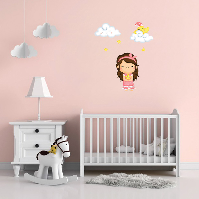 استیکر دیواری کودک مدل دختر کوچولو و ستاره ها کد GS6 مجموعه 6 عددی