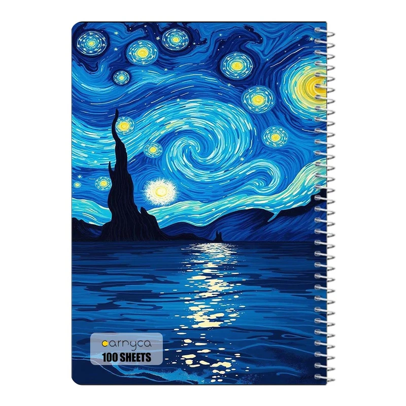 دفتر مشق 100 برگ سیمی کارنیکا طرح شب پرستاره فانتزی ون گوگ Fantasy Starry Night Van Gogh کد 66024