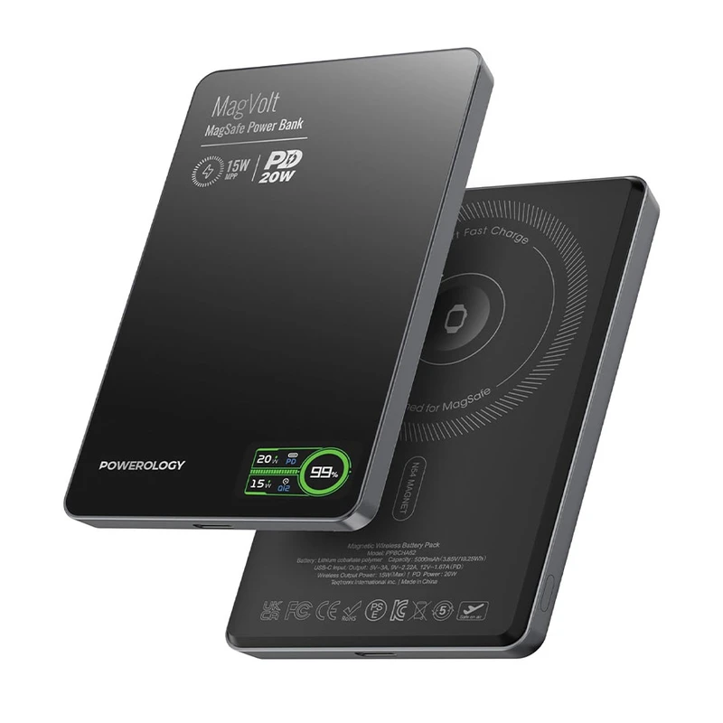 پاوربانک 20 وات پاورولوجی مدل  MagVolt  ظرفیت 5000 میلی‌آمپرساعت