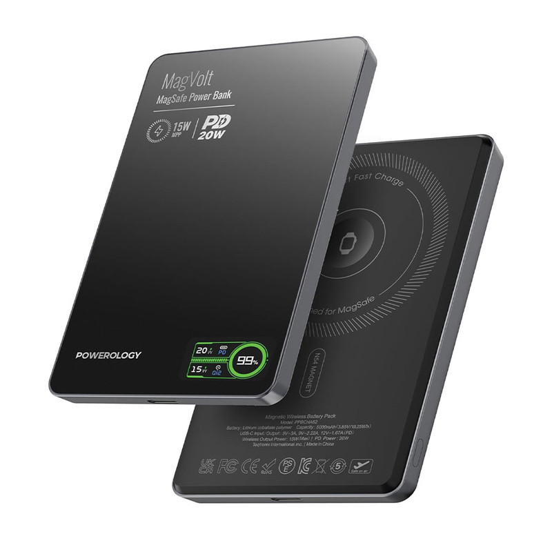 پاوربانک 20 وات پاورولوجی مدل  MagVolt  ظرفیت 5000 میلی‌آمپرساعت