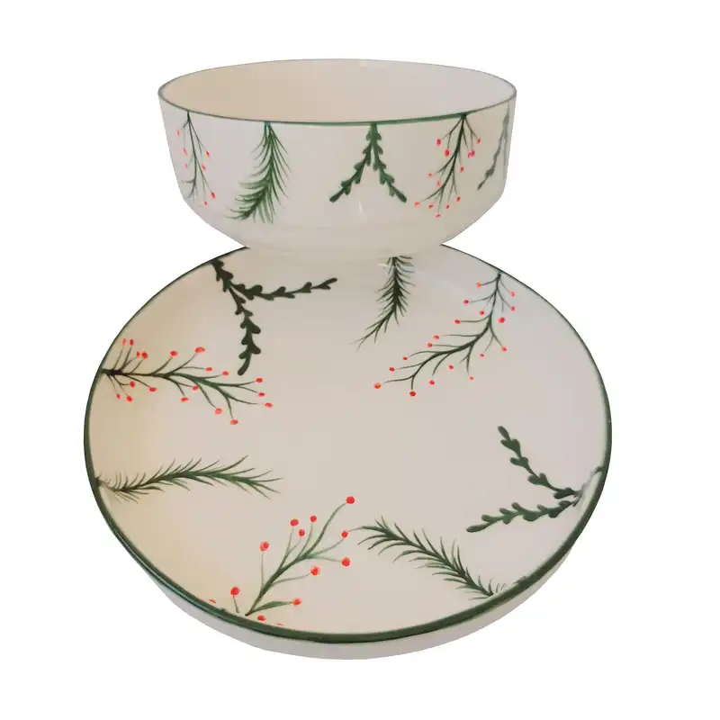 ست کاسه و بشقاب سرامیکی طرح کاج