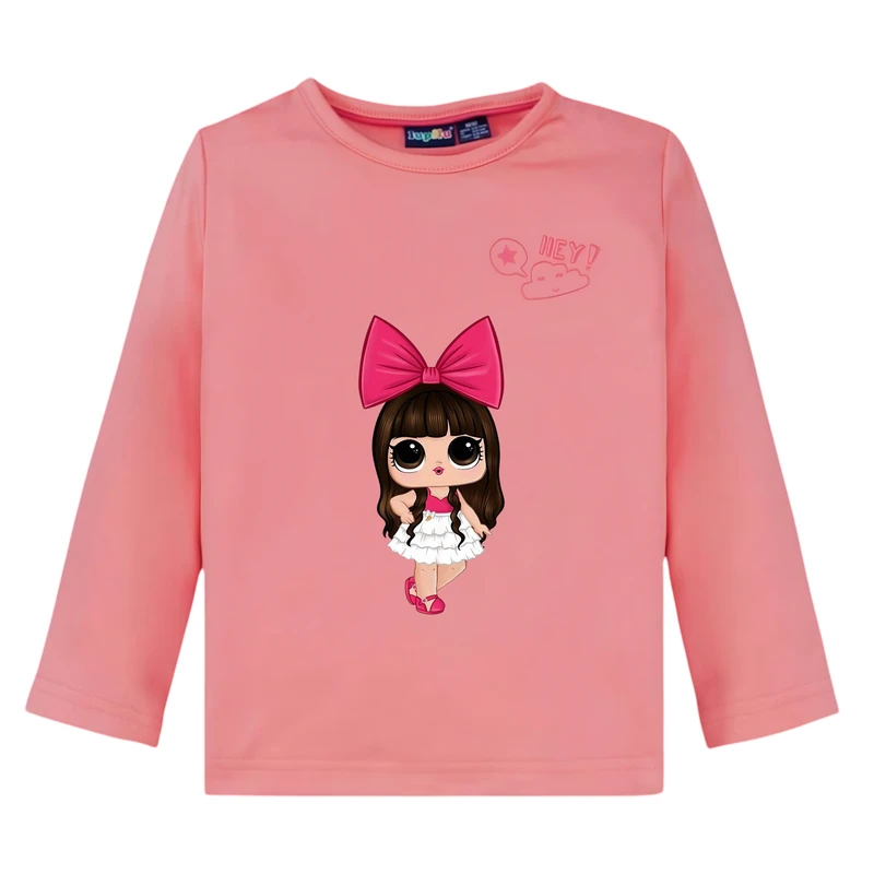 تی شرت آستین بلند دخترانه لوپیلو مدل LOL عروسک پاپیون دار