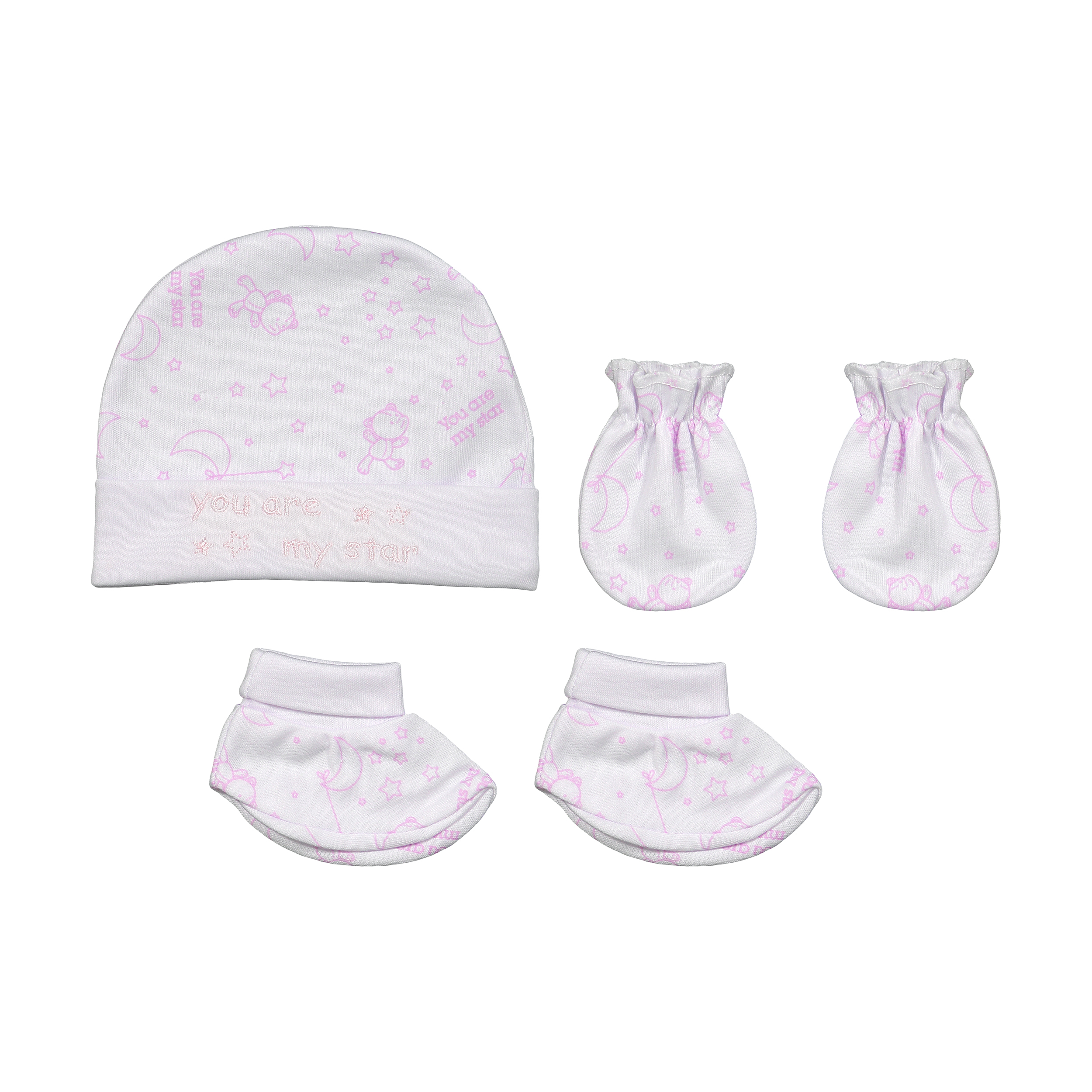 ست کلاه و دستکش و پاپوش نوزادی پاپو مدل خرس و ماه