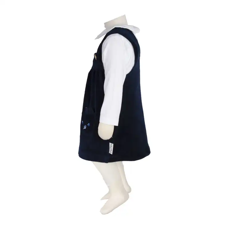 ست تی شرت آستین بلند و سارافون نوزادی آدمک مدل جیب دار رنگ سرمه ای