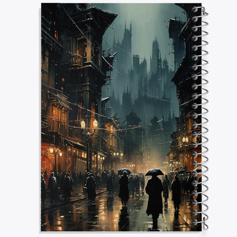 دفتر ژورنال نویسی 50 برگ خندالو مدل نقطه ای طرح خیابان بارانی کد F414