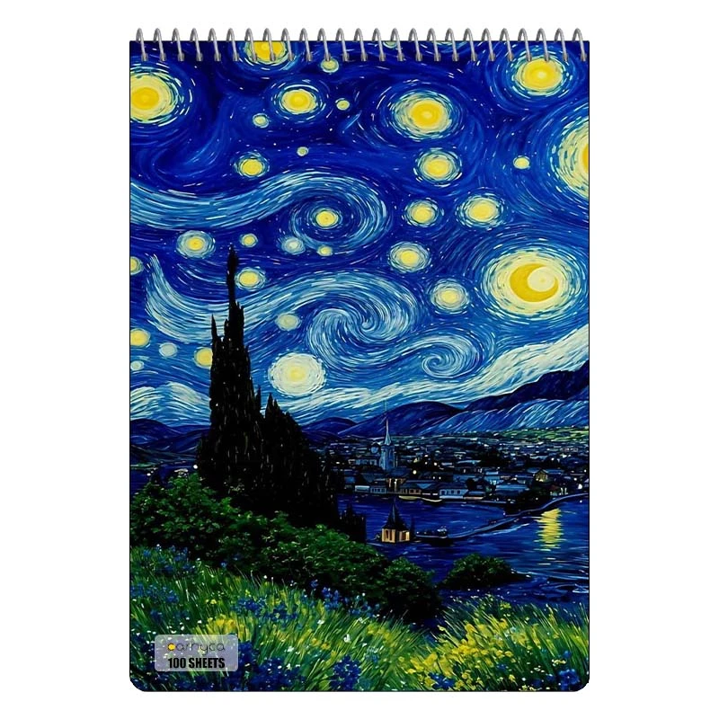 دفتر شطرنجی 100 برگ کارنیکا طرح شب پرستاره فانتزی ون گوگ Fantasy Starry Night Van Gogh کد 11378
