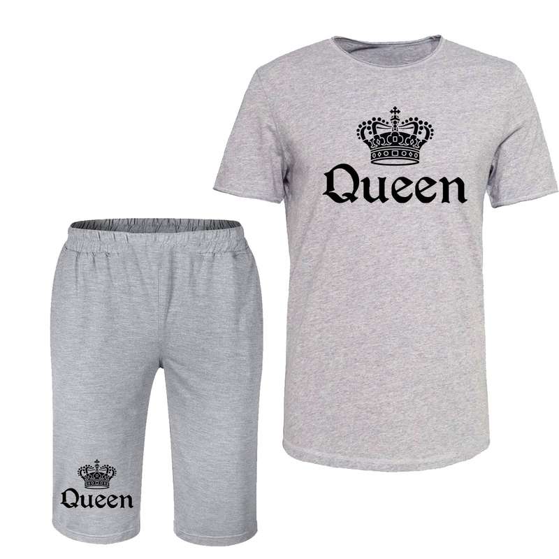ست تی شرت و شلوارک زنانه مدل queen کد 99 رنگ طوسی