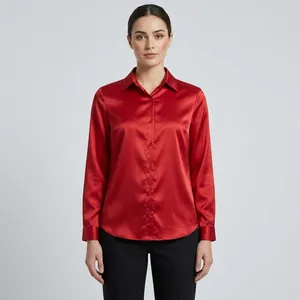 شومیز بیسیک ساتن آستین بلند زنانه، تنخور معمولی، قد روی باسن، یقه برگردان و بسته‌شدن با دکمه مدل 113227