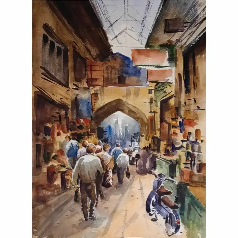 نقاشی آبرنگ طرح بازار سنتی کد 1014