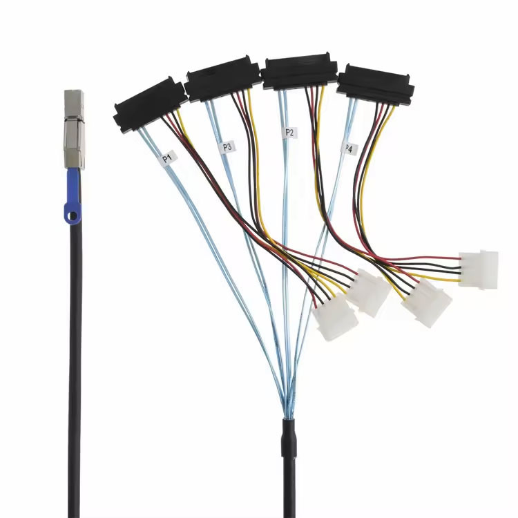 کابل تبدیل Mini SAS SFF-8644 به چهار پورت SFF-8482 با برق 4 پین اسمارطور مدل SM242 طول 2 متر