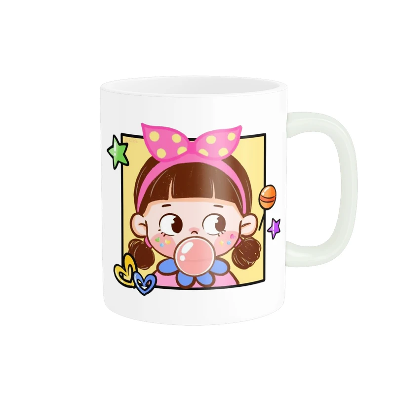 ماگ پاد آفرین مدل سرامیکی طرح دختر کیوت و ناز کد p9465