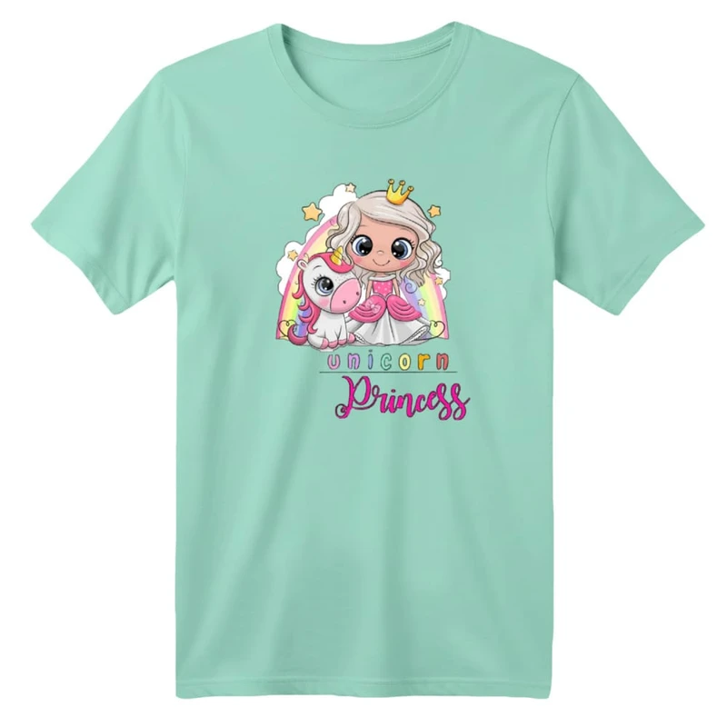 تی شرت آستین کوتاه بچگانه مدل یونیکورن کد ۴۳ رنگ سبز روشن