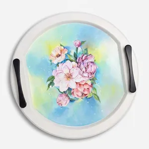 سینی دسته دار مدل چوبی رزین‌دار دایره‌ای سایز 30*30 سانتی متر