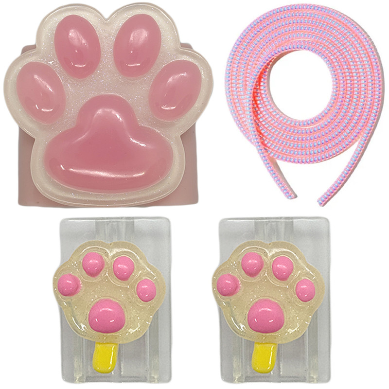 محافظ کابل مدل kitty Paw به همراه محافظ شارژ دیواری مجموعه 4 عددی