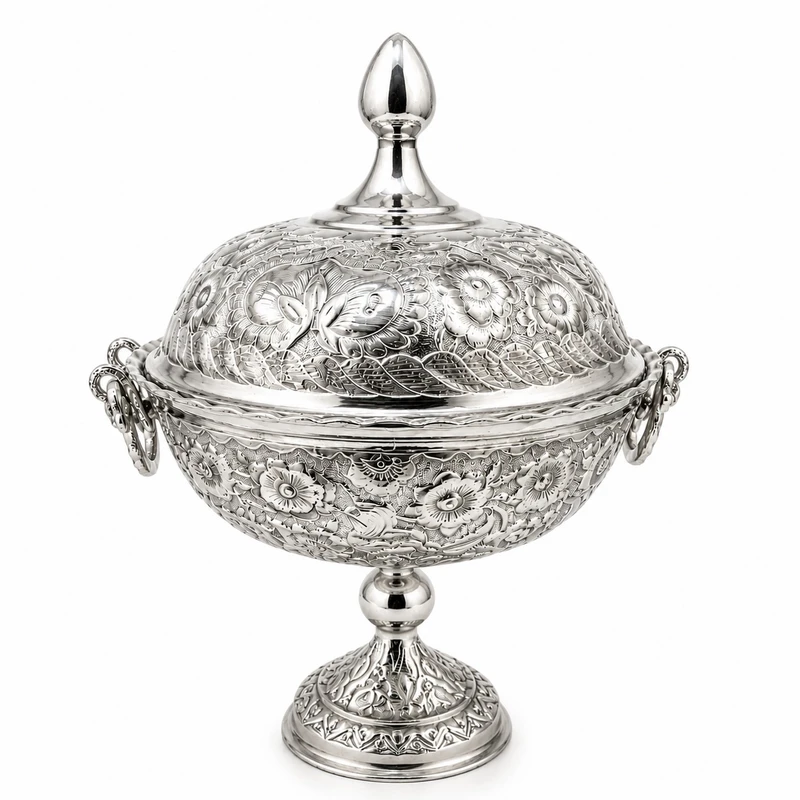 میوه خوری مسی مدل گل و مرغ دربدار