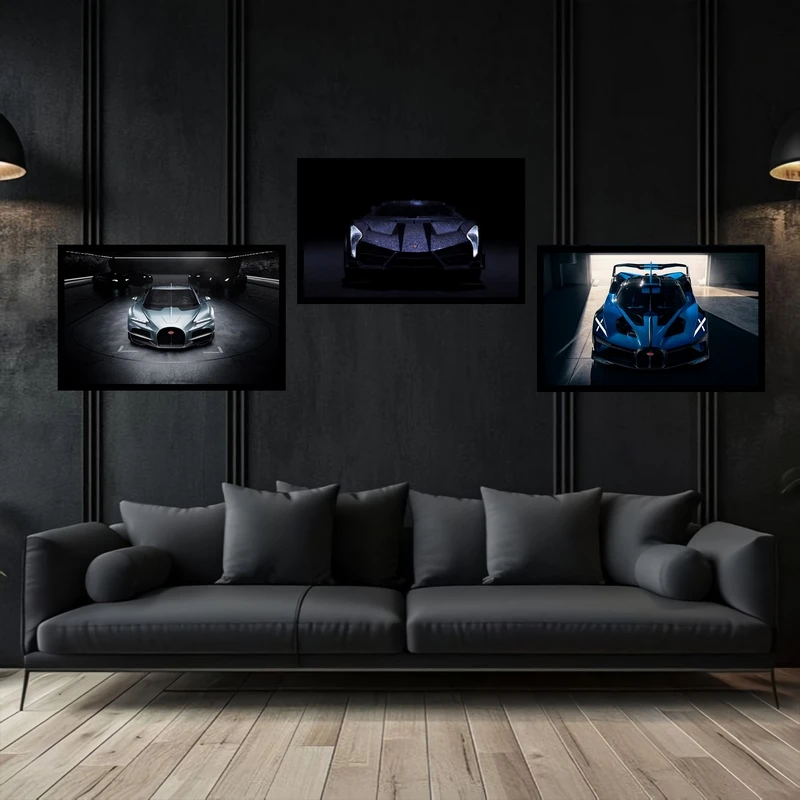 تابلو بکلیت طرح دکوری ماشین مدرن و لوکس بوگاتی  bugatti مدل B-bu3771 مجموعه 3 عددی