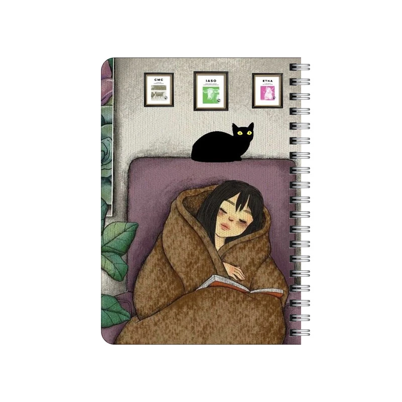 دفترچه یادداشت بامبیلیپ مدل چوبی طرح دختر سرمایی و کتابخوانی کد 6319349