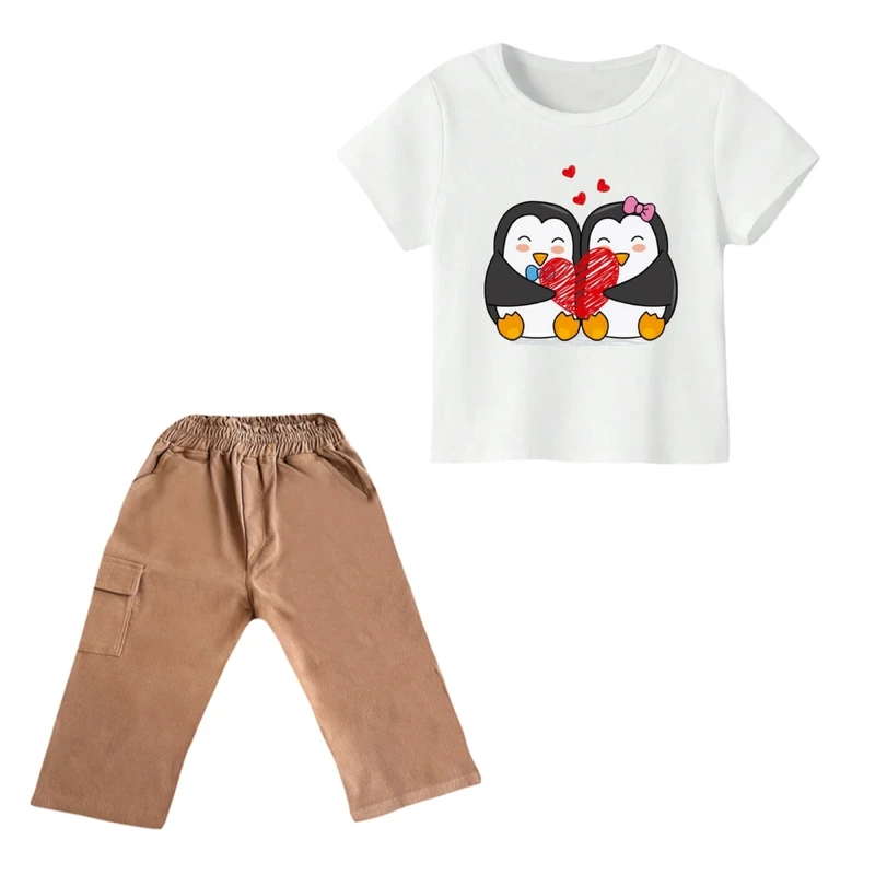 ست تی شرت و شلوارک دخترانه مدل پنگوئن کد 15