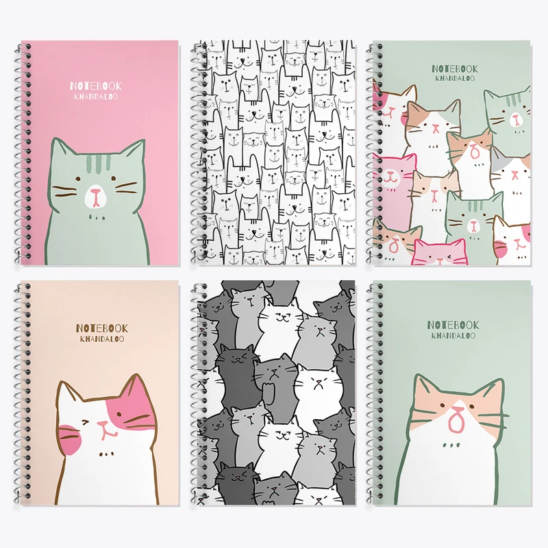 دفتر زبان 50 برگ خندالو مدل دو خط طرح گربه (Cat) کد 49 مجموعه 6 عددی