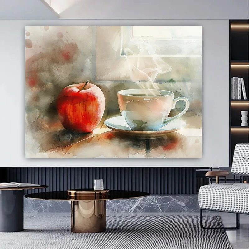 پوستر پارچه ای طرح مخمل میوه دلپذیر مدل فنجان قهوه کد FP106473