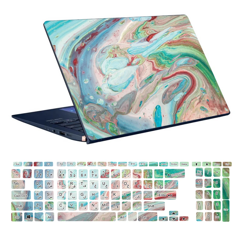استیکر لپ تاپ توییجین و موییجین طرح Colorful کد 51 مناسب برای لپ تاپ 15.6 اینچ به همراه برچسب حروف فارسی کیبورد 