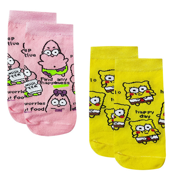 جوراب ساق کوتاه دخترانه تن پوش هنگامه مدل باب اسفنجی و پاتریک بسته 2 عددی