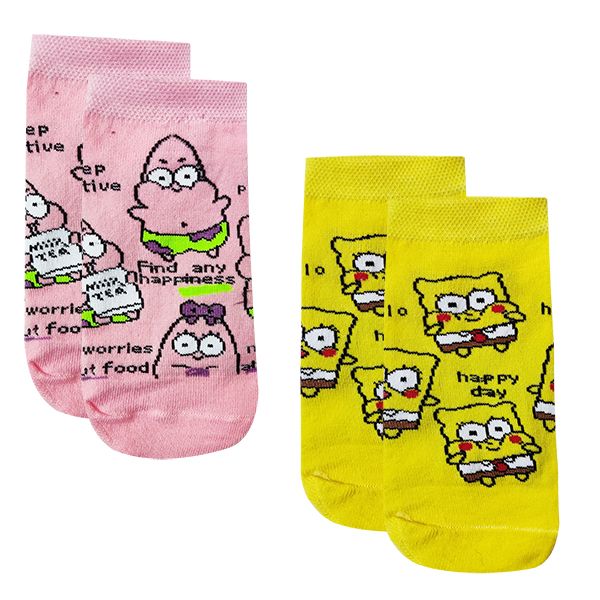 جوراب ساق کوتاه دخترانه تن پوش هنگامه مدل باب اسفنجی و پاتریک بسته 2 عددی -  - 1