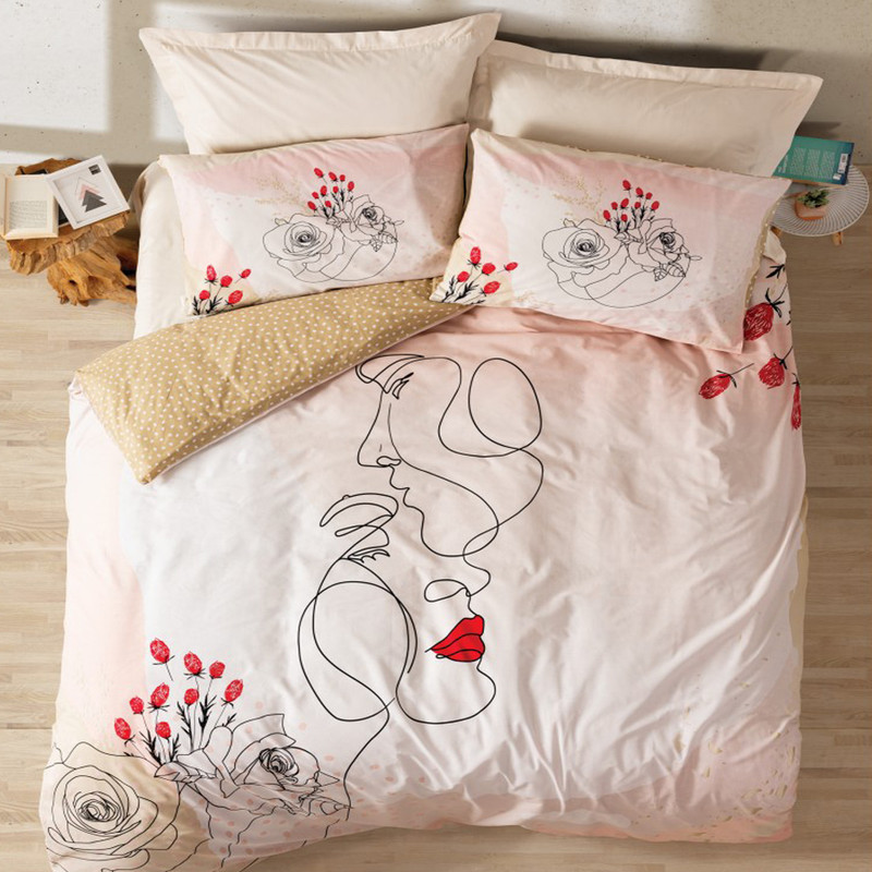 سرویس روتختی کاتن باکس مدل Lineart Amore Bej دو نفره 4 تکه