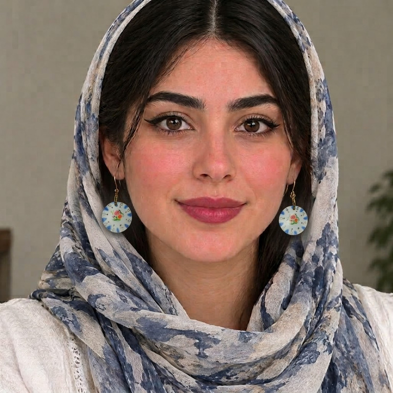گوشواره سرامیکی دست ساز طرح گل سرخی
