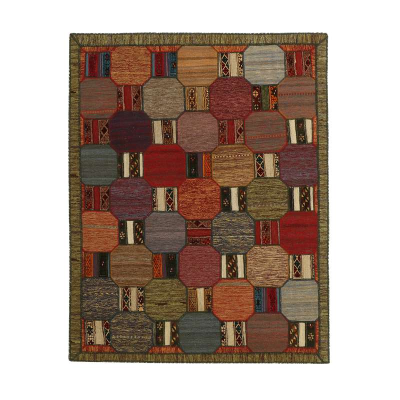 کلاژ گلیم دستبافت سه متری مدل تکه دوزی کد g557358