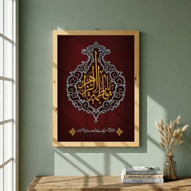 تابلو طرح یا حضرت فاطمه (س) مدل G15559 فریم کرم روشن
