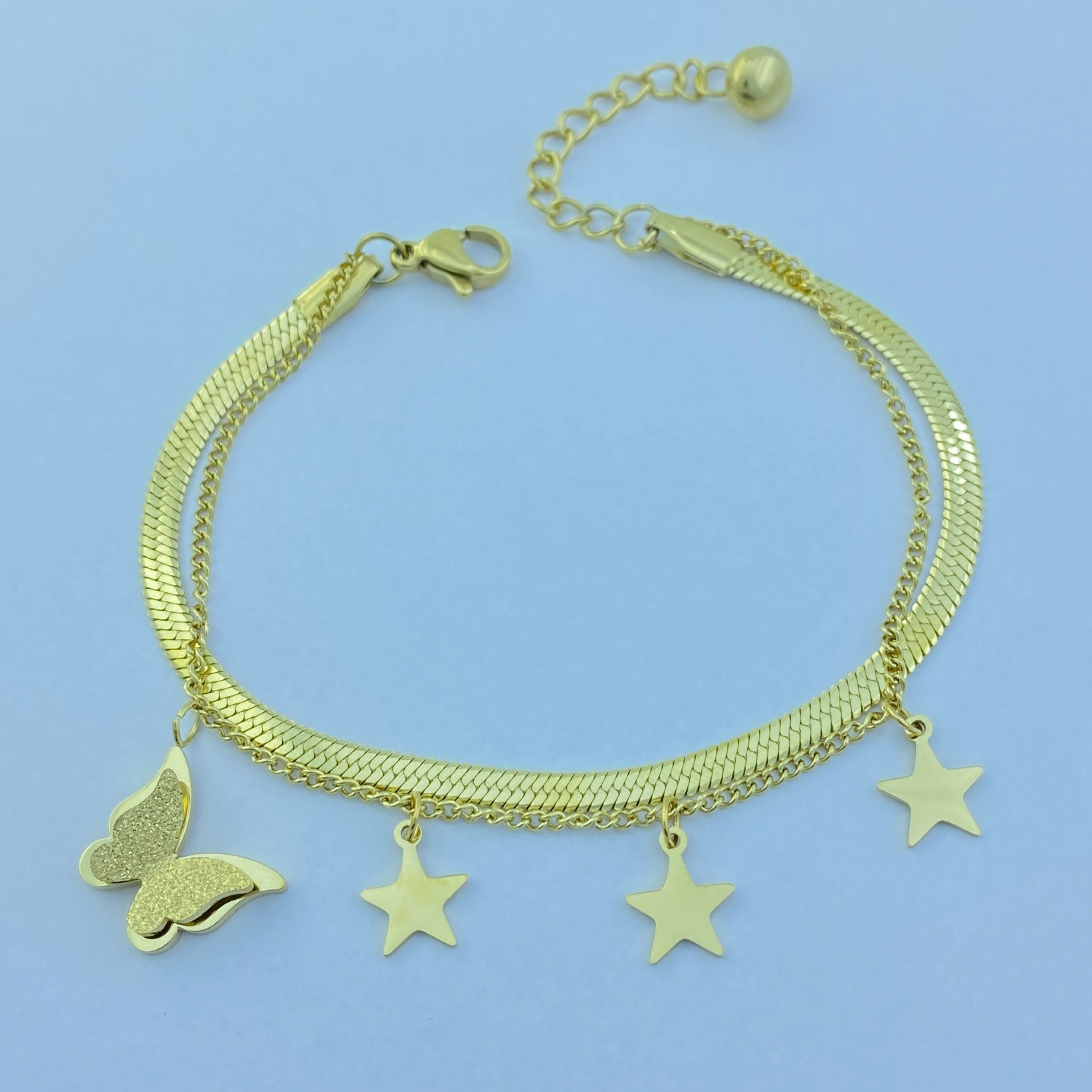 دستبند زنانه استینلس استیل مدل ستاره و پروانه کد B3205