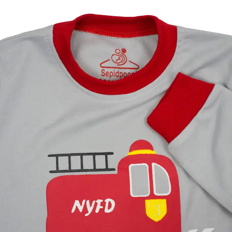 ست تی شرت آستین بلند و شلوار بچگانه سپیدپوش مدل آتش نشانی کد 64503