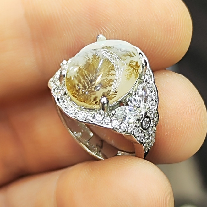 انگشتر نقره زنانه نقره جات بافندگان مدل عقیق شجر کد 101