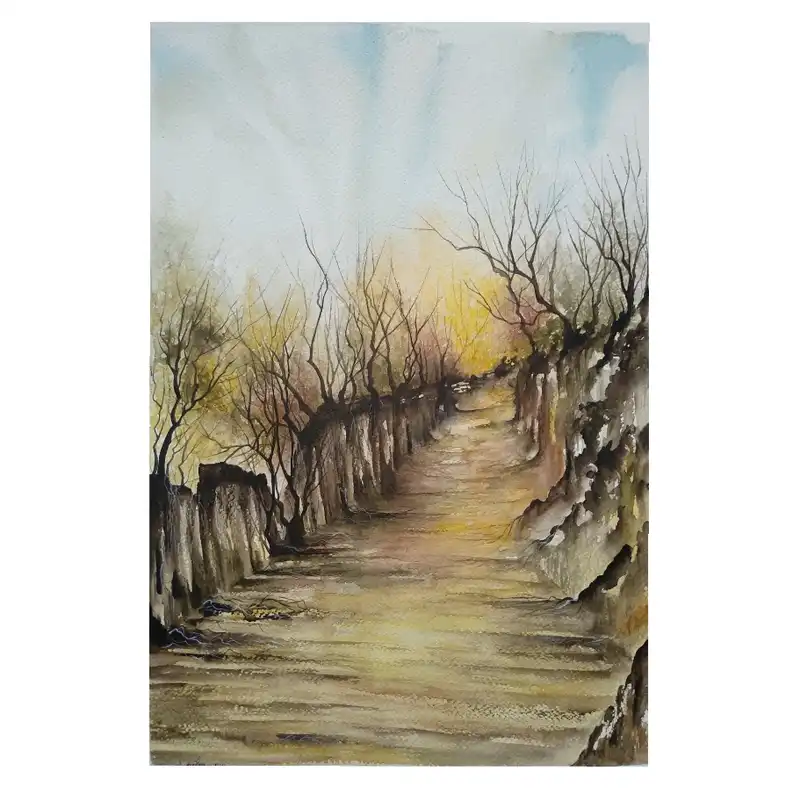 نقاشی آبرنگ مدل منظره پاییزی کد m4