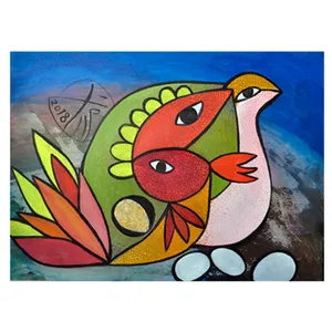 تابلو نقاشی رنگ اکلریک به سبک کوبیسم ترکیبی طرح پرنده صلح باتخم طلا